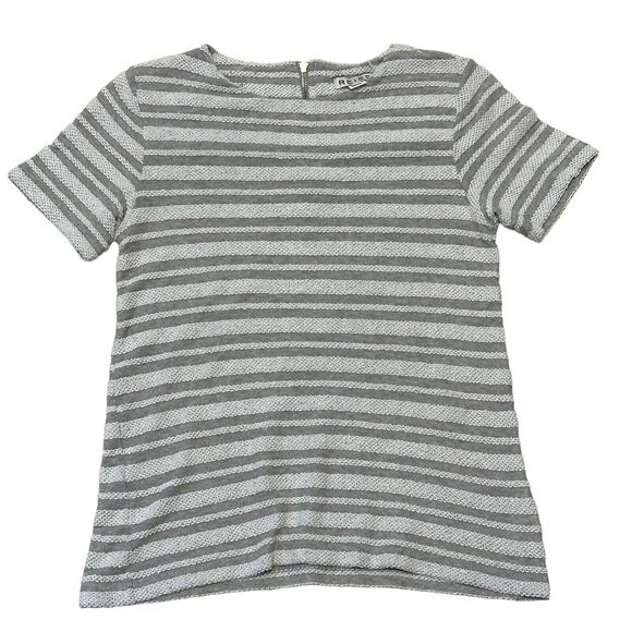 Reiss Women's Sz S Shirt Orlando Striped Textured Short Sleeve Gray White New - Picture 1 of 7